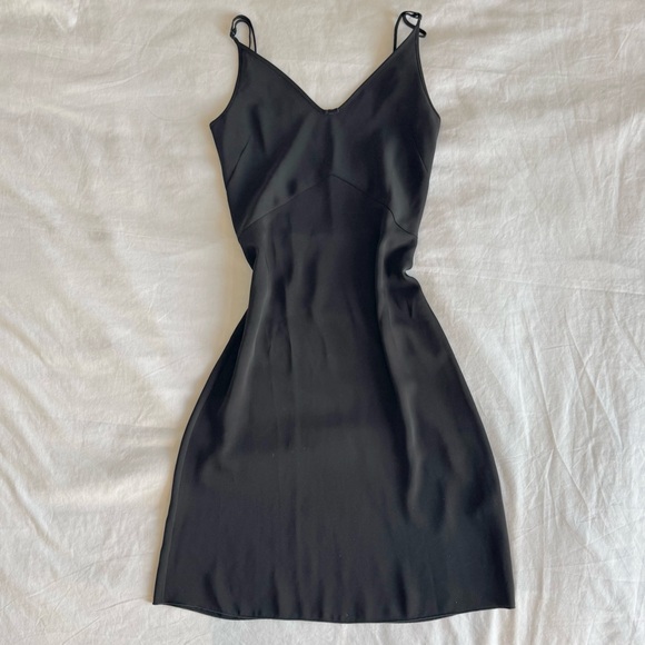 Aritzia Wilfred Black Midi Slip Dress with Adjustable Straps and Bow Detail - Picture 1 of 7